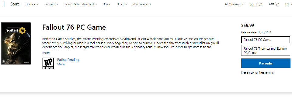 Fallout 76 For PC Appears on Microsoft Store